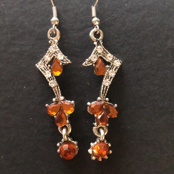 New orange and gold dangling earrings - Picture 4 of 4
